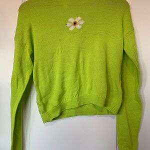 Green Sweater with Floral Design